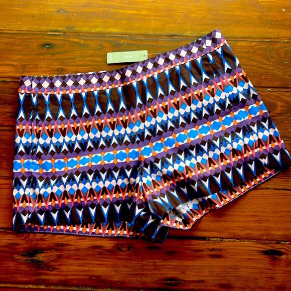 NWT J. Crew art deco geometric print back zip hi rise flat front shorts sz 12 - Picture 1 of 6